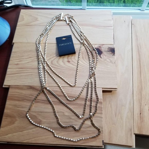 Gold Link Chain Long Layered Necklace - Picture 6 of 11